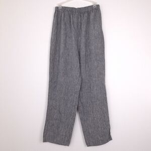 Flax linen straight leg pants Lagenlook quiet luxury coastal elastic waist gray